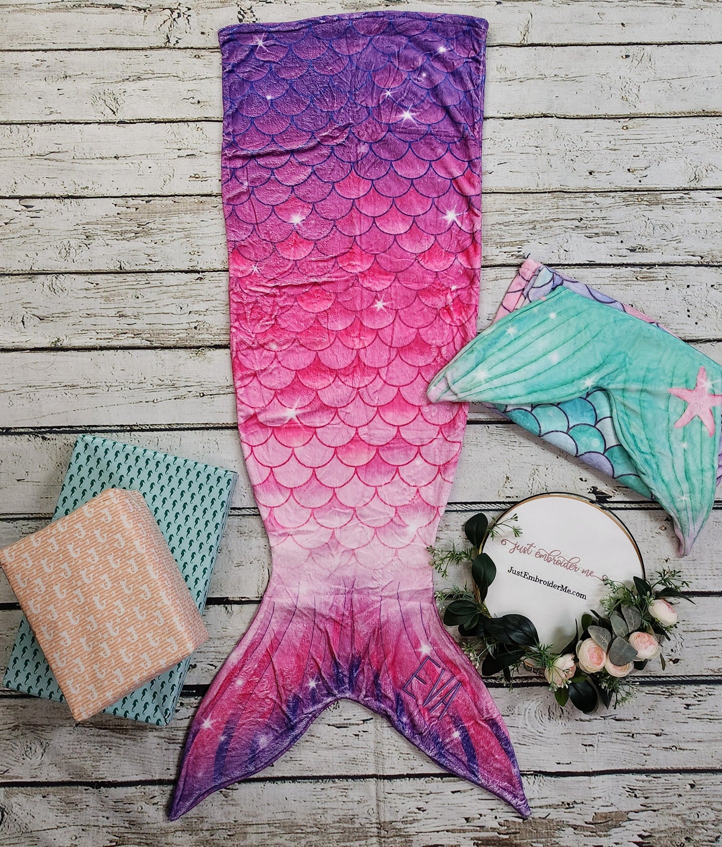 Personalized Fleece Mermaid Tail Blankets