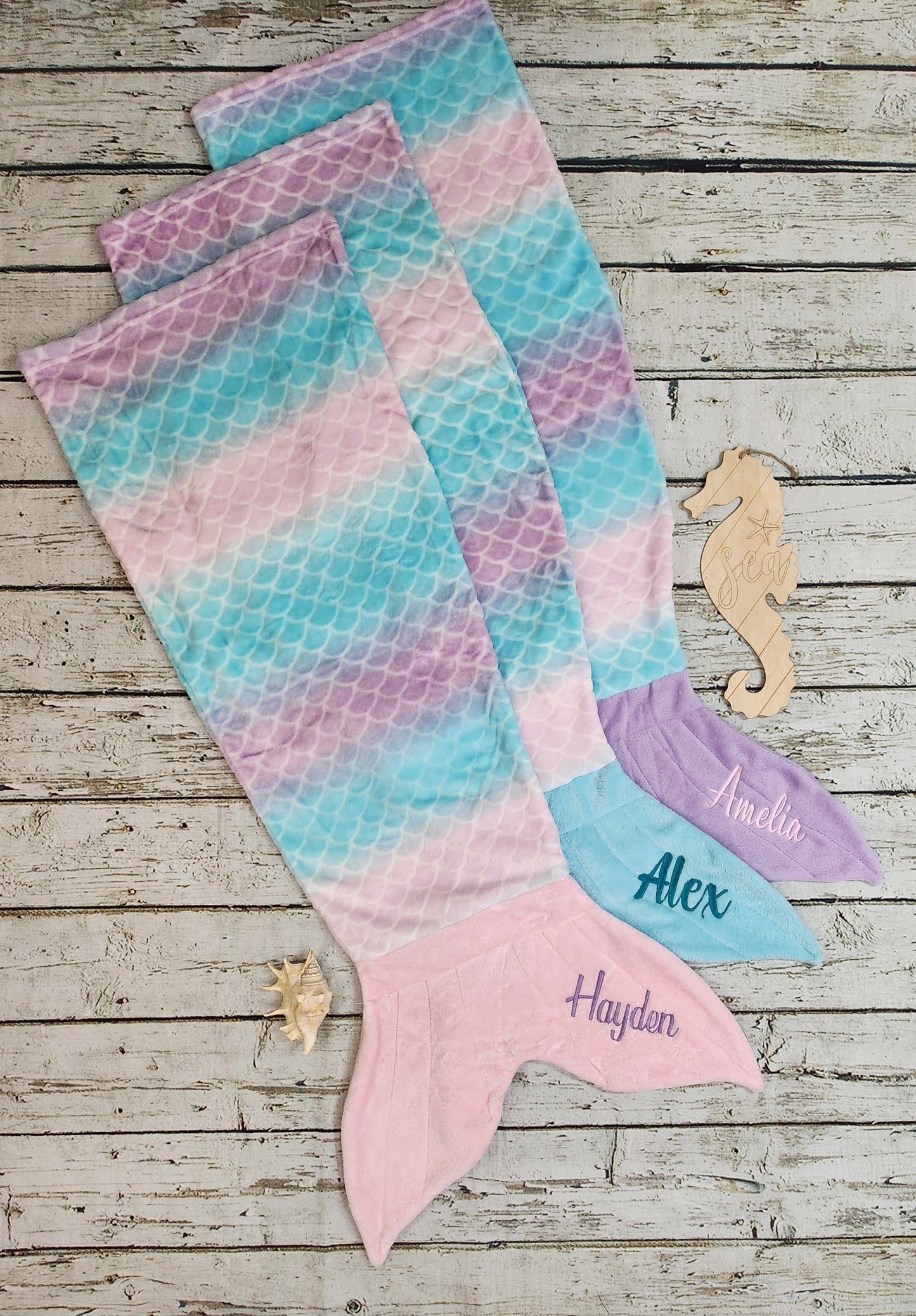 Personalized Fleece Mermaid Tail Blankets