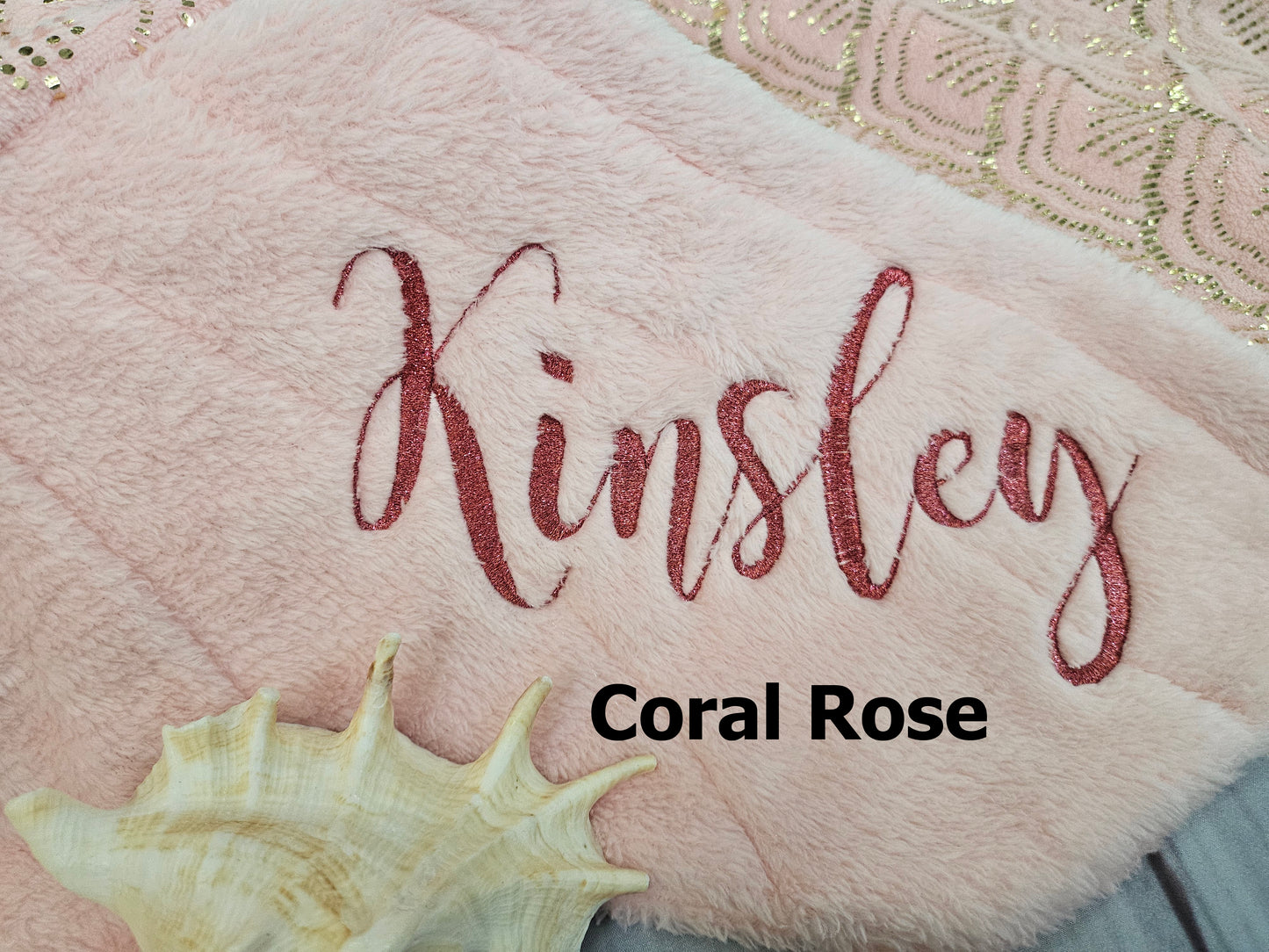 Personalized Mermaid Tail Fleece Blanket with Metallic Thread Embroidery