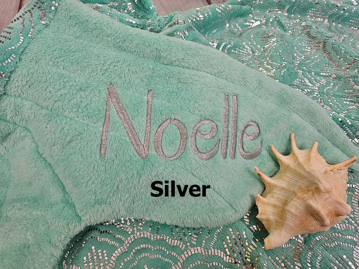 Personalized Mermaid Tail Fleece Blanket with Metallic Thread Embroidery