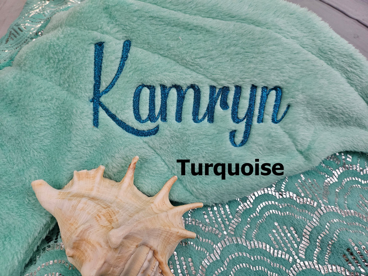 Personalized Mermaid Tail Fleece Blanket with Metallic Thread Embroidery