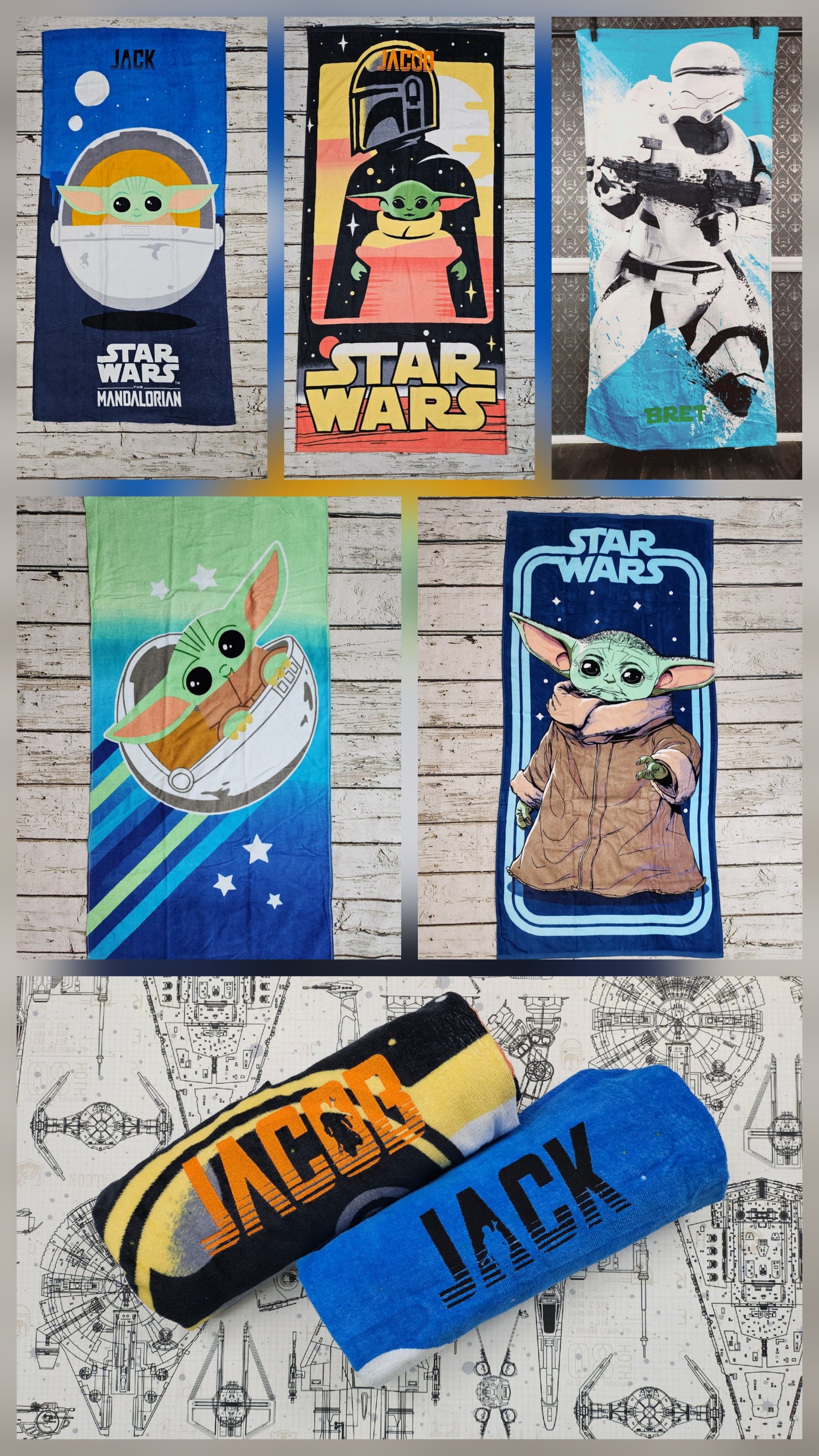 Licensed Star Wars, Mandalorian & Grogu Beach Towels with Personalized Name