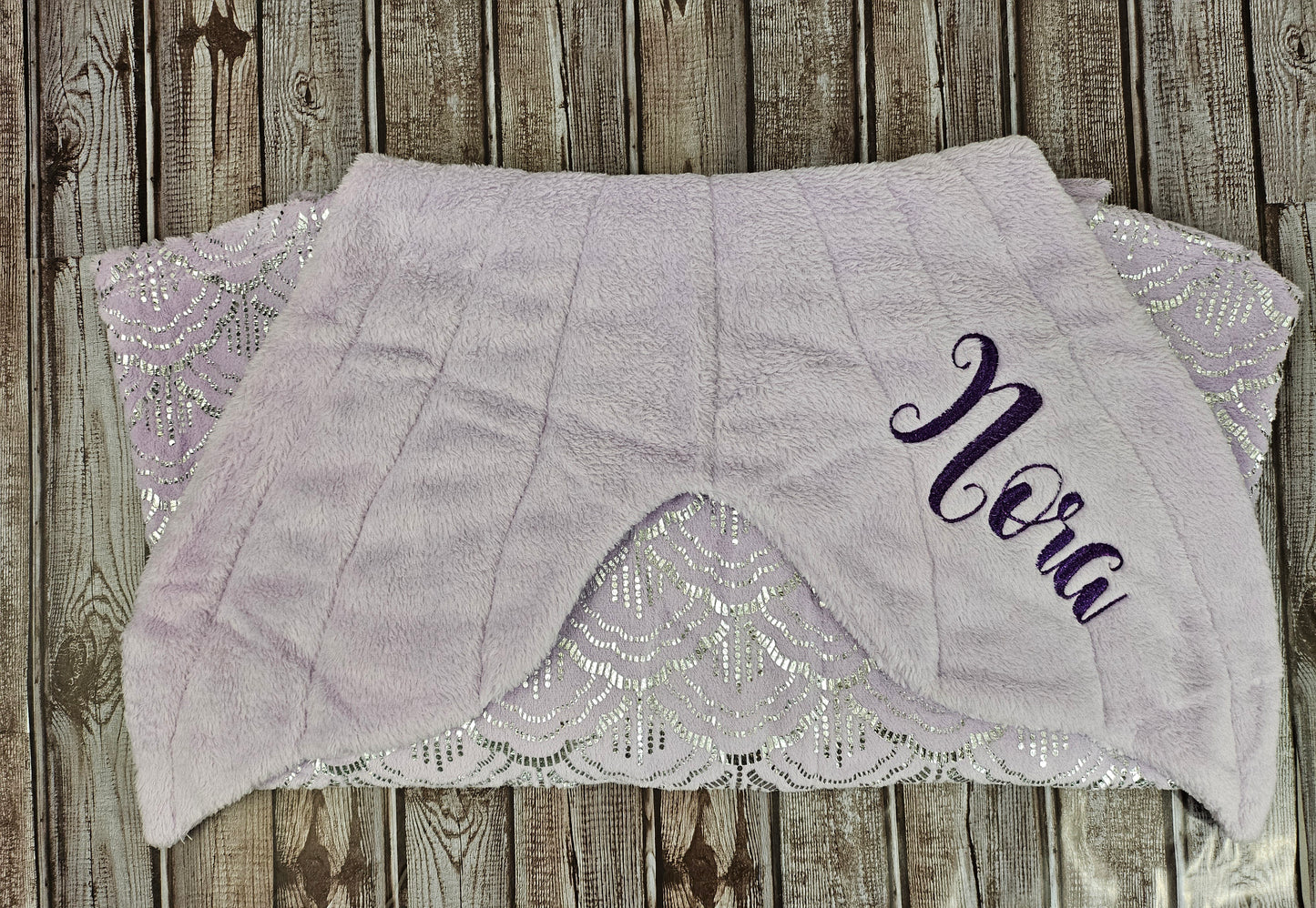 Personalized Fleece Mermaid Tail Blankets with shimmery foil
