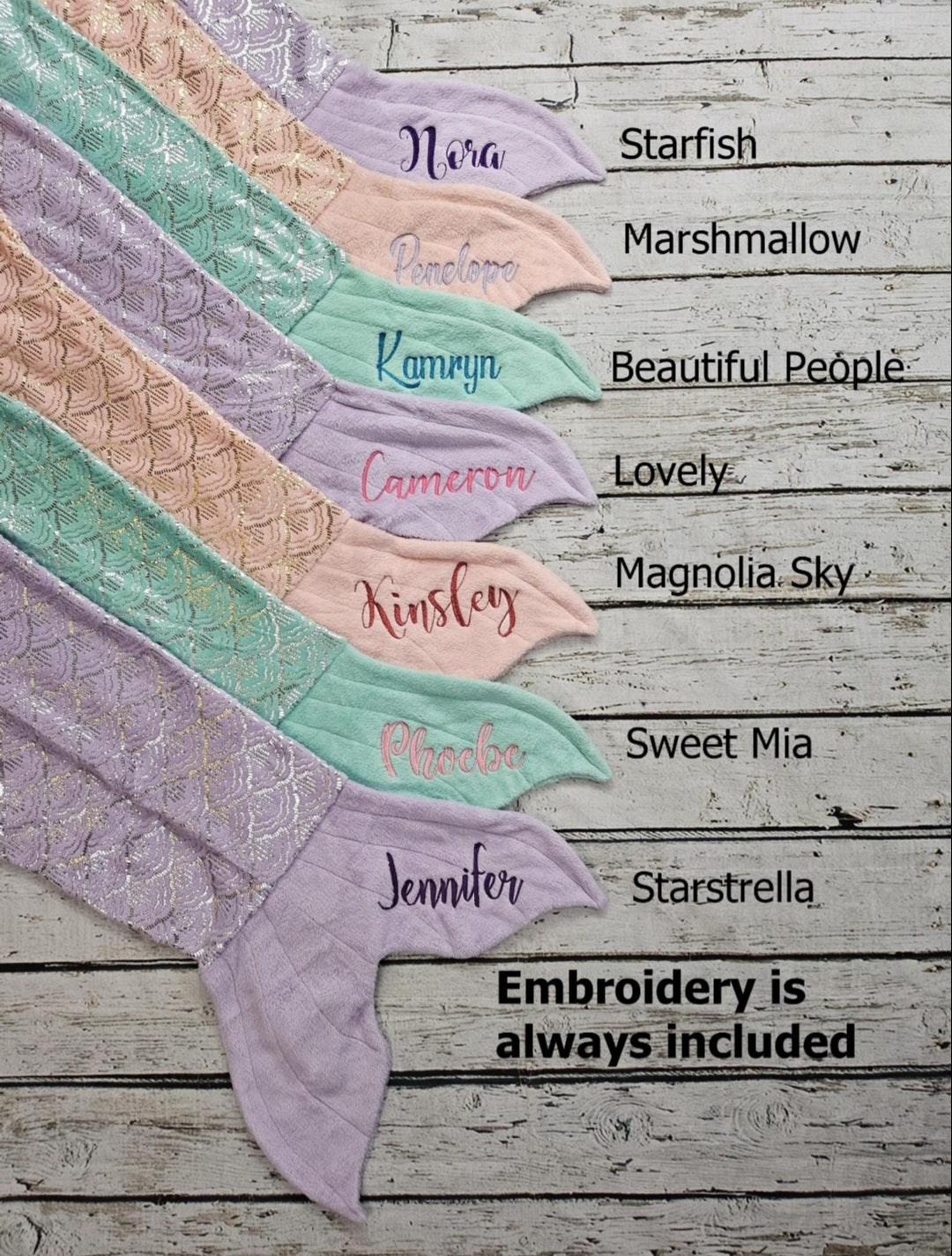 Personalized Fleece Mermaid Tail Blankets with shimmery foil