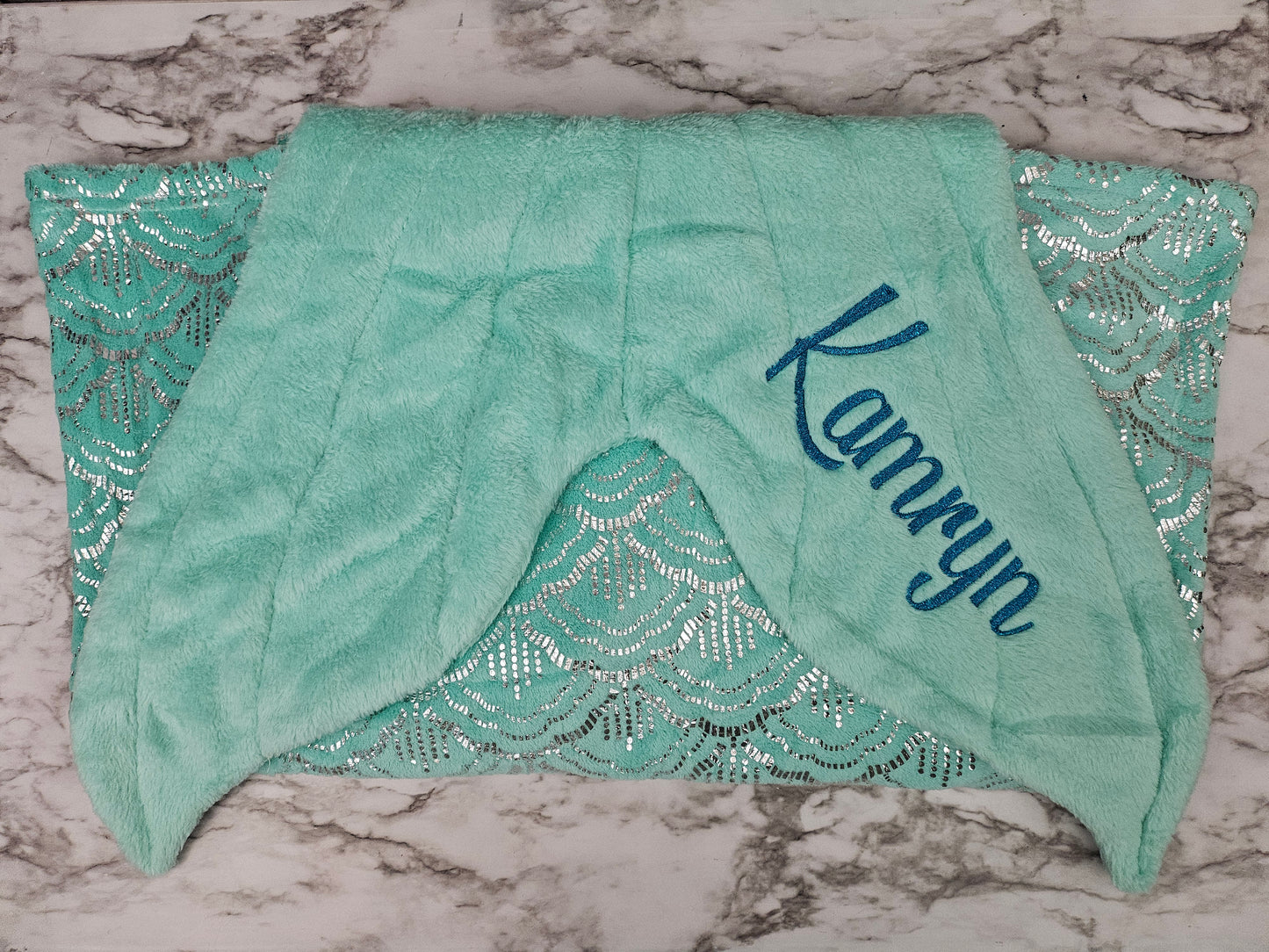 Personalized Fleece Mermaid Tail Blankets with shimmery foil