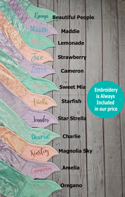 Personalized Fleece Mermaid Tail Blankets with shimmery foil