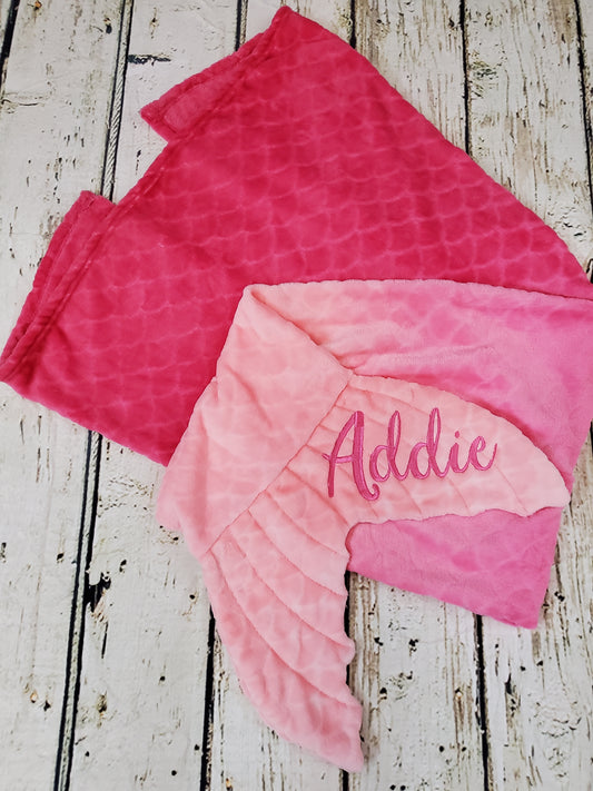 Personalized Embossed Fleece Mermaid Tail Blanket