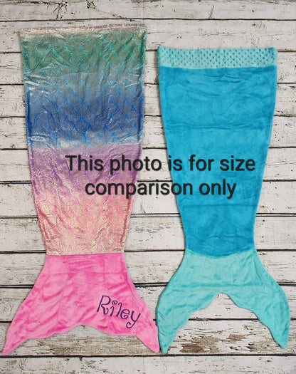 Personalized Blankie Tails (TM) Fleece Mermaid tail Blanket (Medium Size for ages 5-12)