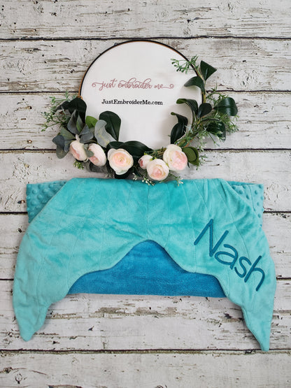 Personalized Blankie Tails (TM) Fleece Mermaid tail Blanket (Medium Size for ages 5-12)