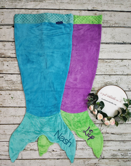 Personalized Blankie Tails (TM) Fleece Mermaid tail Blanket (Medium Size for ages 5-12)