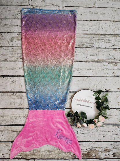 Personalized Shimmery Fleece Large Mermaid Tail Blankets