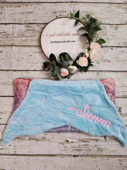 Personalized Shimmery Fleece Large Mermaid Tail Blankets