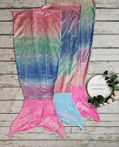 Personalized Shimmery Fleece Large Mermaid Tail Blankets