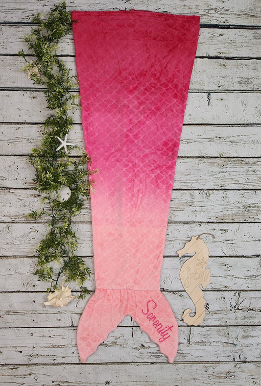 Personalized Embossed Fleece Mermaid Tail Blanket