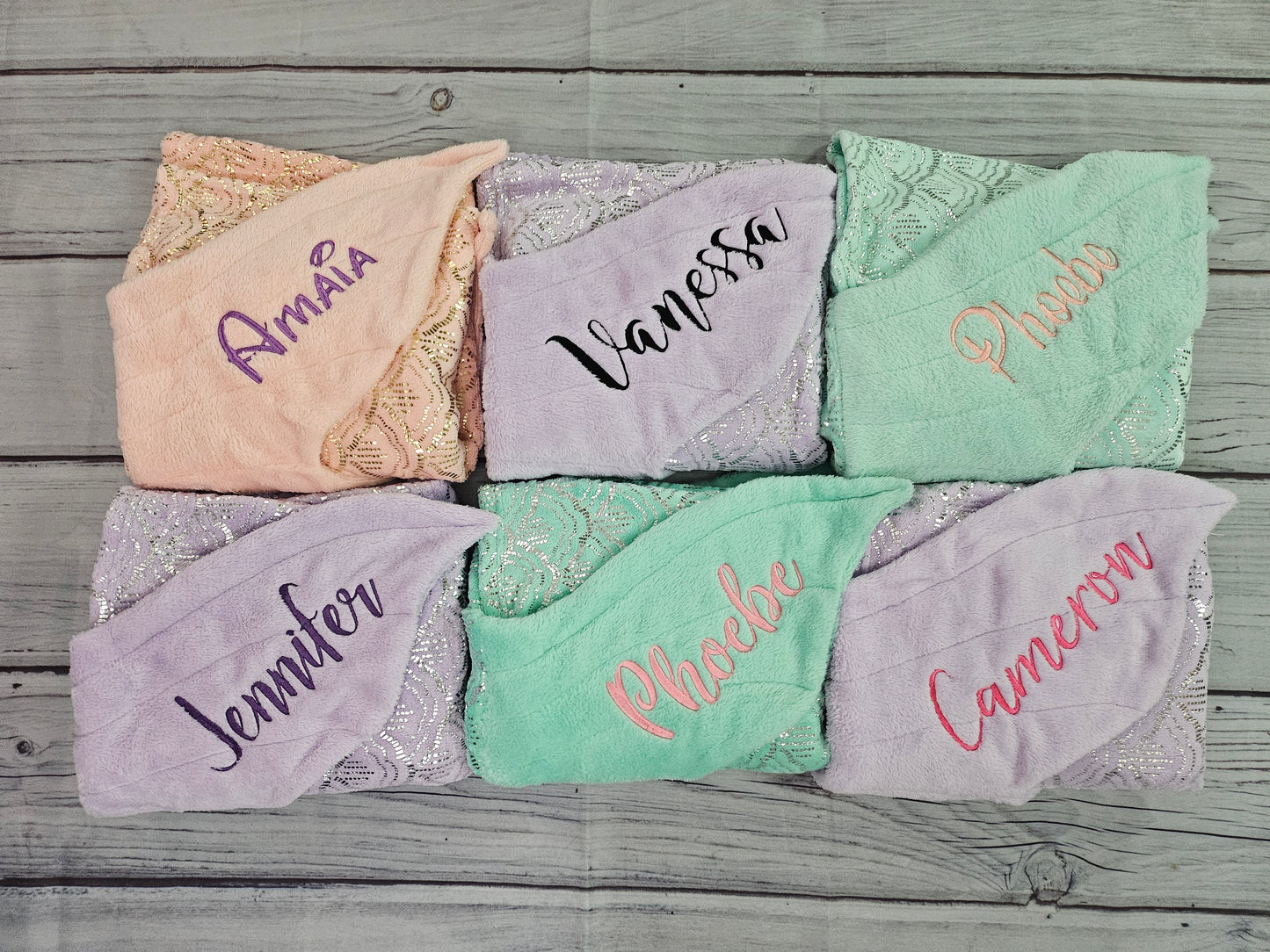 Personalized Fleece Mermaid Tail Blankets with shimmery foil
