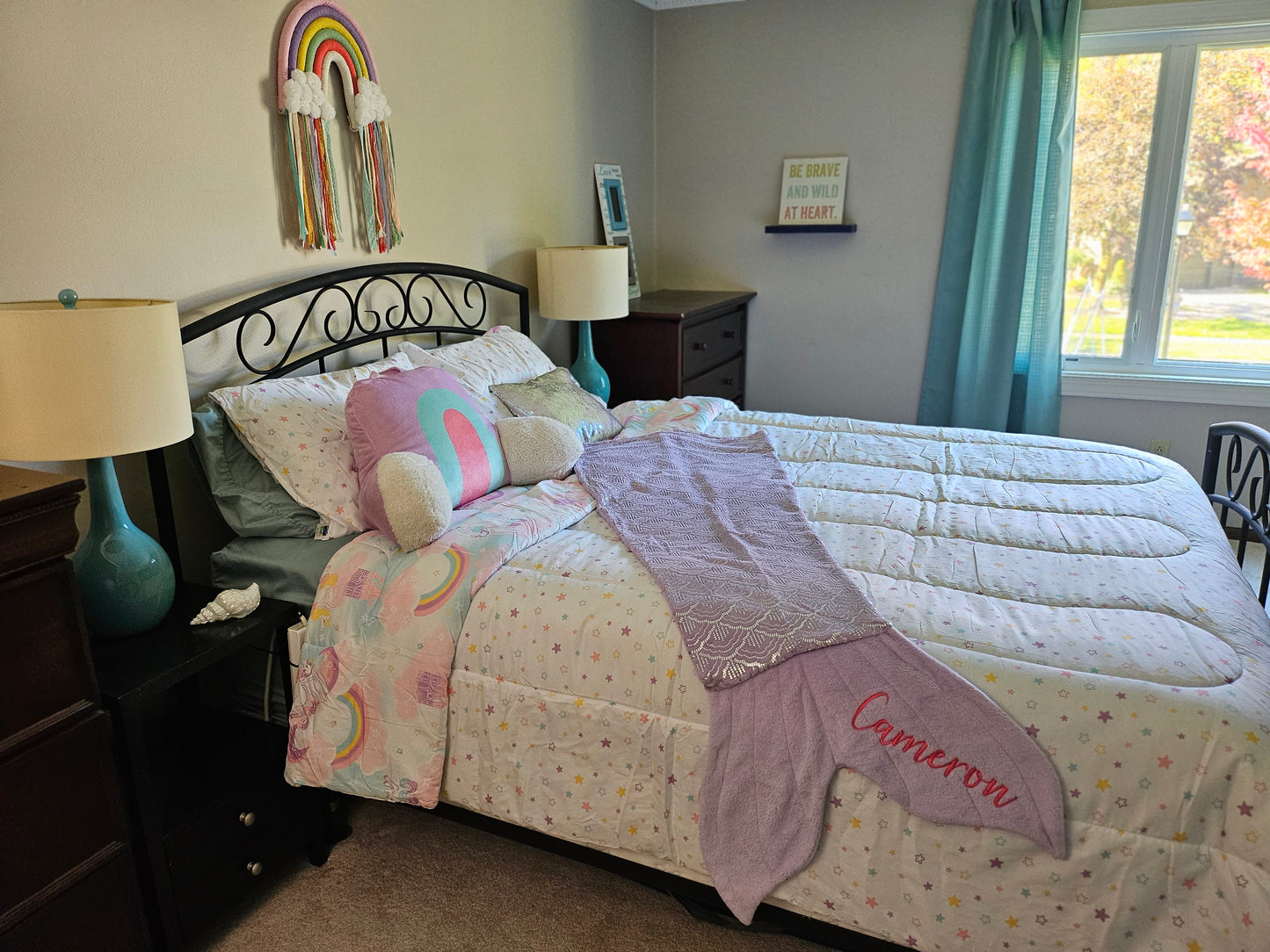 Personalized Fleece Mermaid Tail Blankets with shimmery foil