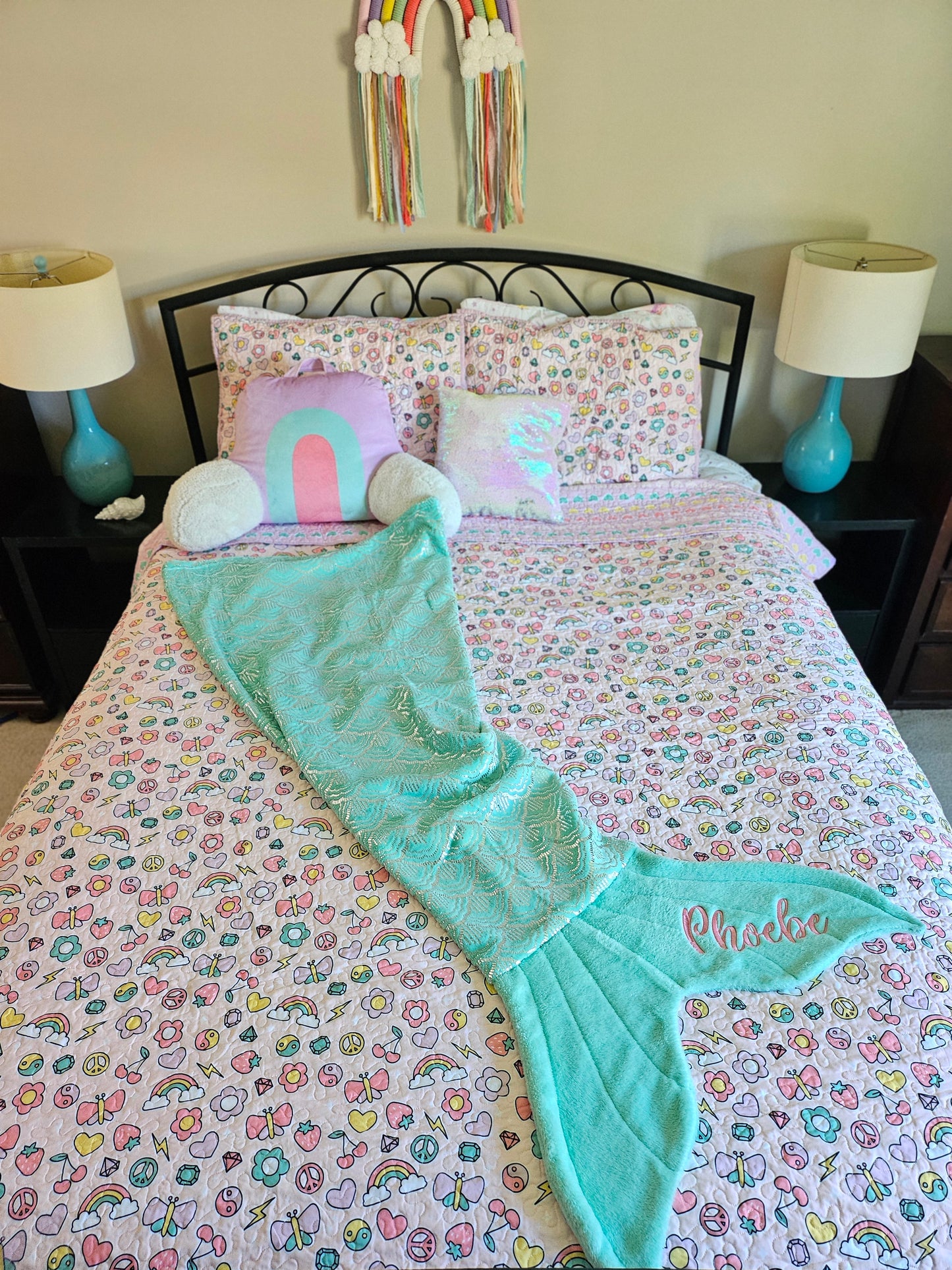 Personalized Fleece Mermaid Tail Blankets with shimmery foil