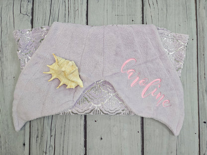Personalized Fleece Mermaid Tail Blankets with shimmery foil