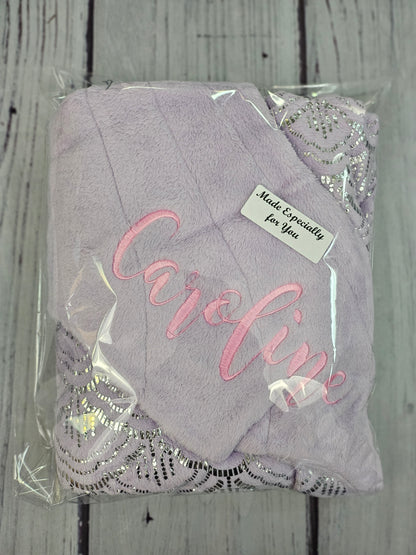 Personalized Fleece Mermaid Tail Blankets with shimmery foil