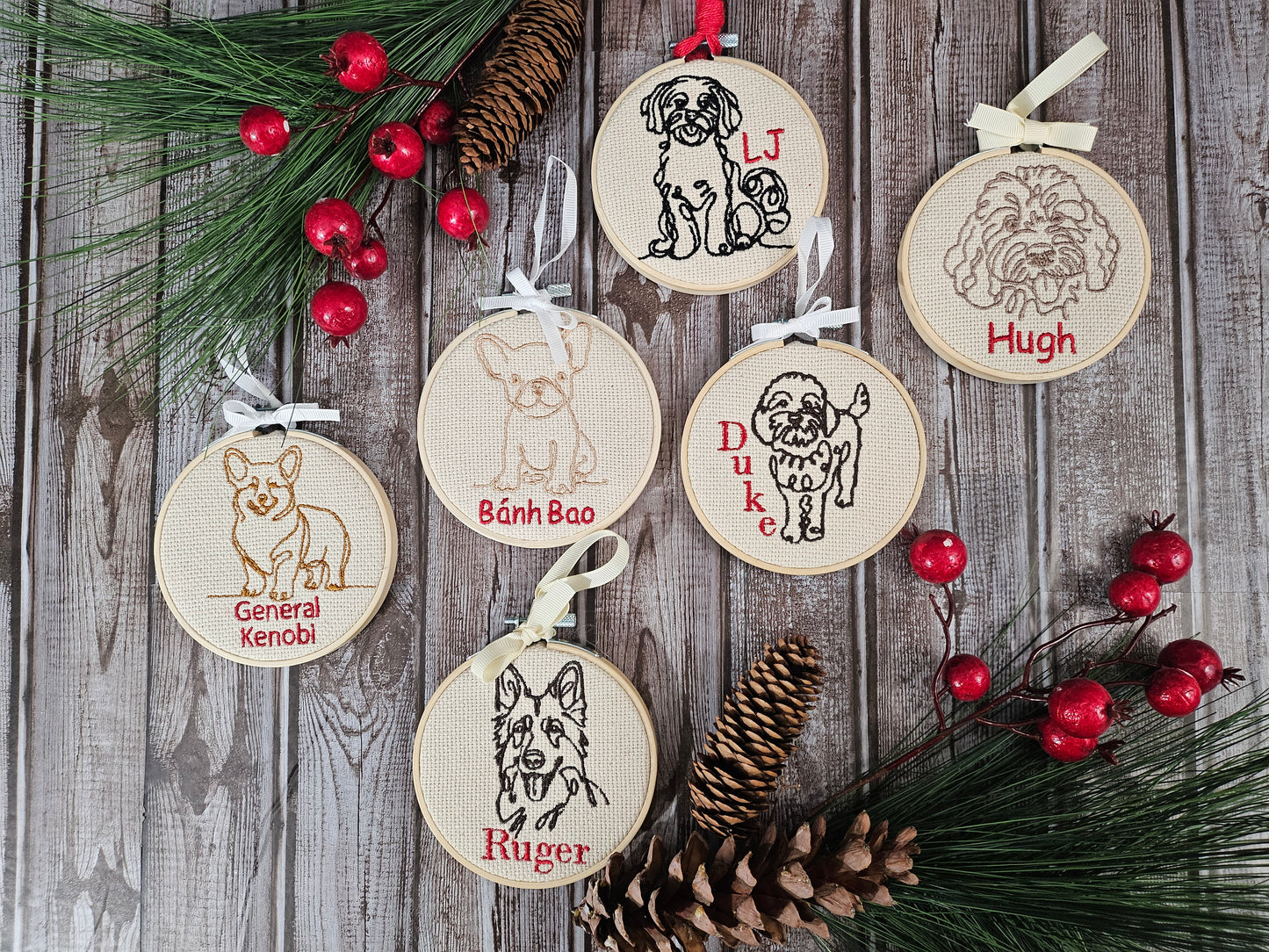 Personalized Dog Breed Embroidered Ornaments