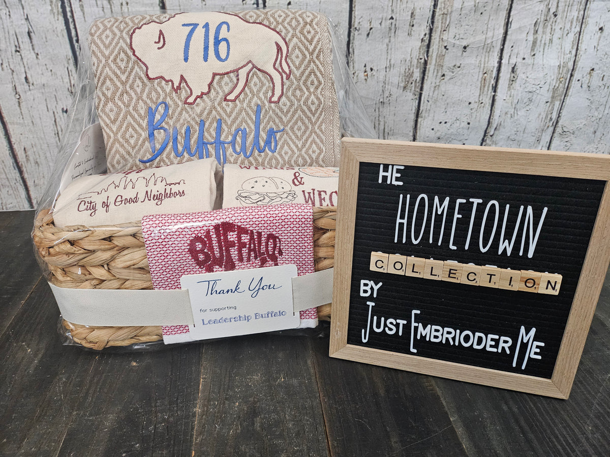 Buffalo NY Gift Basket with Beige Throw Blanket & 3 towels | Buffalo Signature Collection