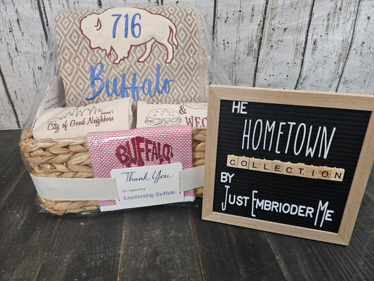 Buffalo NY Gift Basket with Beige Throw Blanket & 3 towels | Buffalo Signature Collection