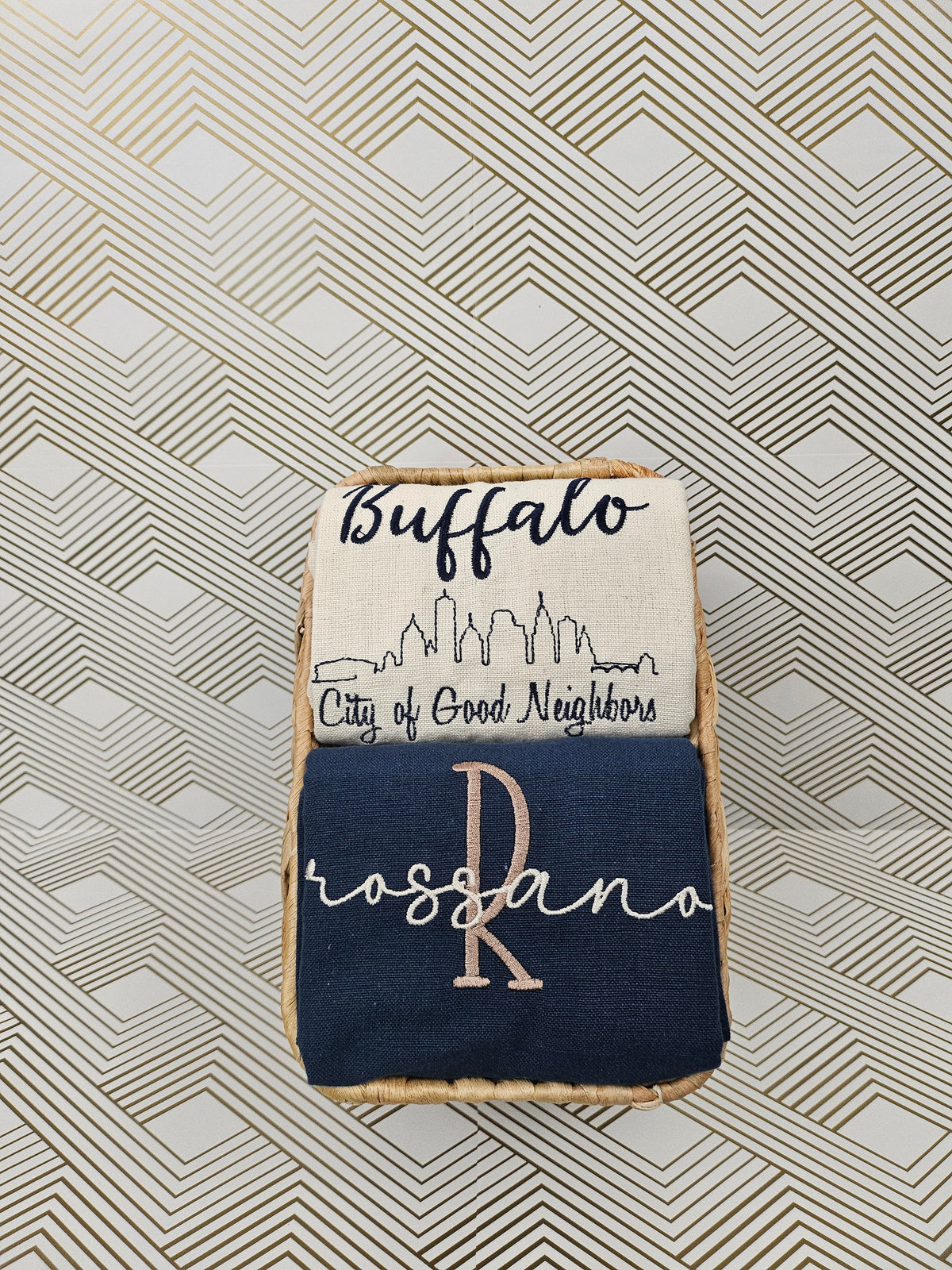 Personalized Mini Buffalo Hometown Gift Basket | Monogrammed Tea Towels | Custom Family Name | Buffalo Skyline | Housewarming Gift