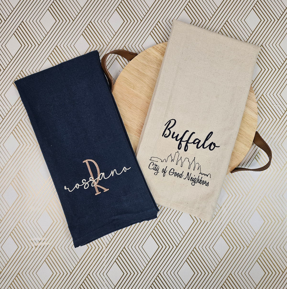 Personalized Mini Buffalo Hometown Gift Basket | Monogrammed Tea Towels | Custom Family Name | Buffalo Skyline | Housewarming Gift