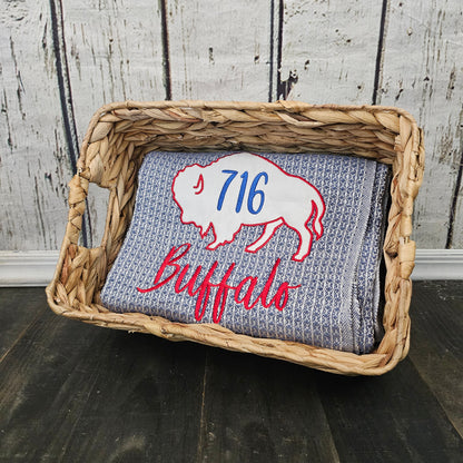 Buffalo NY Gift Basket with Blue Throw Blanket & 3 towels | Buffalo Signature Collection