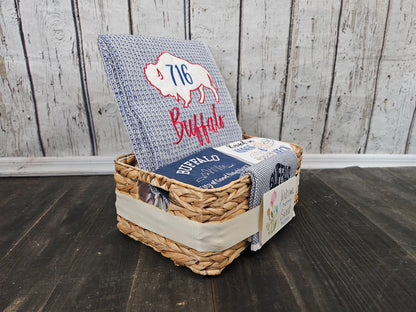 Buffalo NY Gift Basket with Blue Throw Blanket & 3 towels | Buffalo Signature Collection