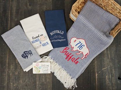 Buffalo NY Gift Basket with Blue Throw Blanket & 3 towels | Buffalo Signature Collection