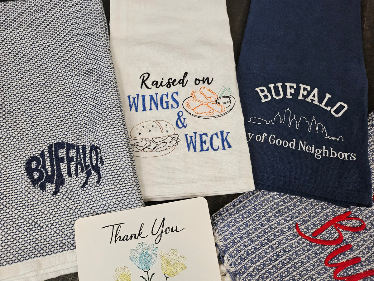 Buffalo NY Gift Basket with Blue Throw Blanket & 3 towels | Buffalo Signature Collection