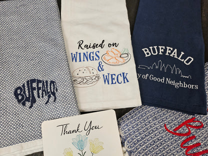 Buffalo NY Gift Basket with Blue Throw Blanket & 3 towels | Buffalo Signature Collection