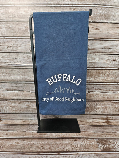 Buffalo NY Gift Basket with Buffalo Check Pillow & Towels | Signature White Collection