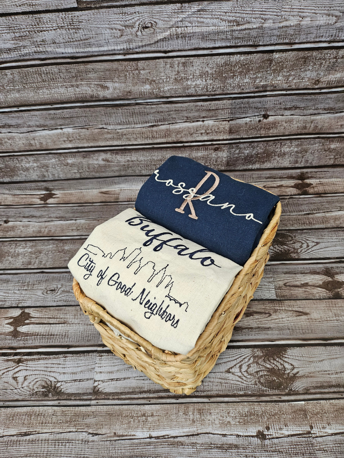 Personalized Mini Buffalo Hometown Gift Basket | Monogrammed Tea Towels | Custom Family Name | Buffalo Skyline | Housewarming Gift