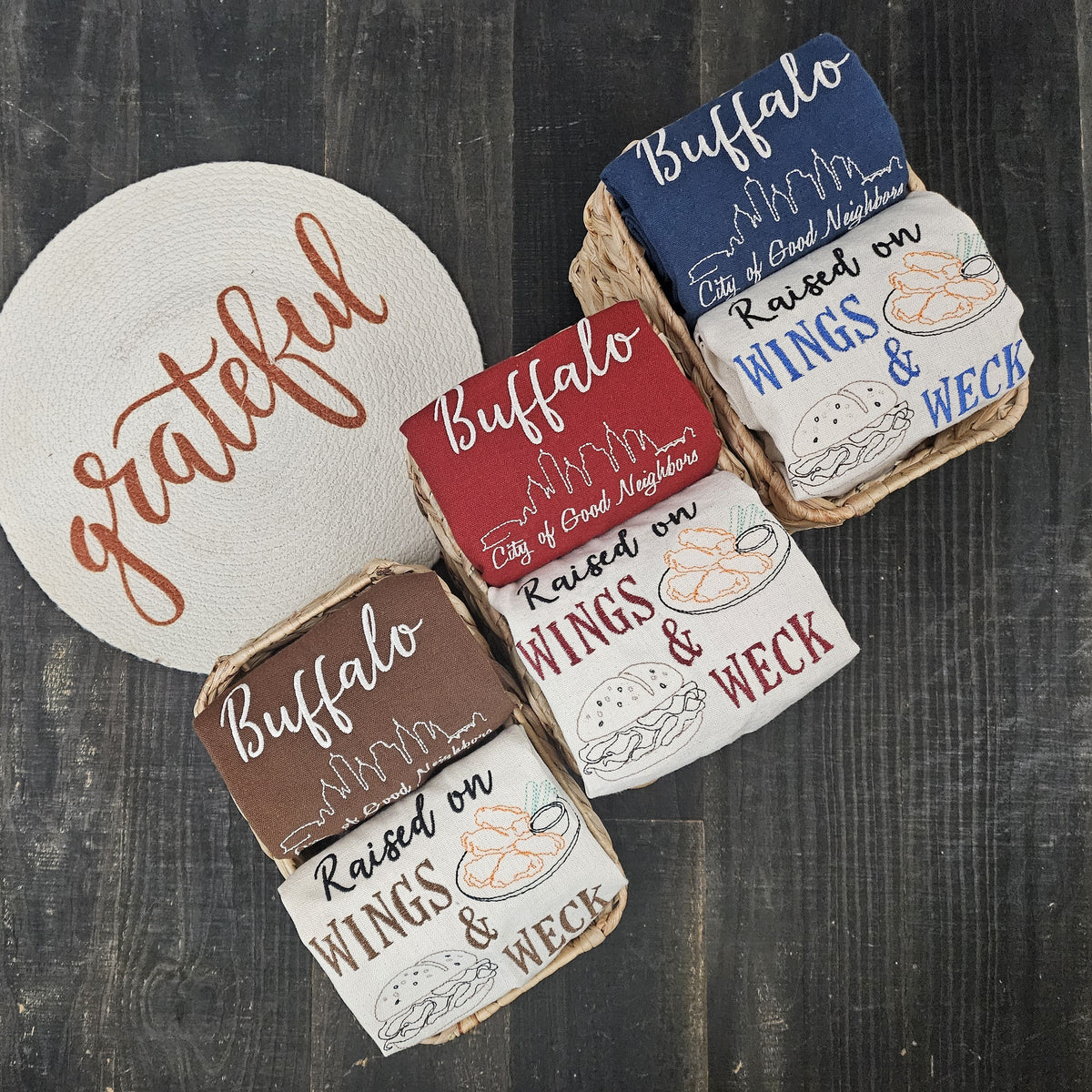 Buffalo NY Gift Baskets with Embroidered Tea Towels | Buffalo Mini Cream Collection | Housewarming Gift (Copy)