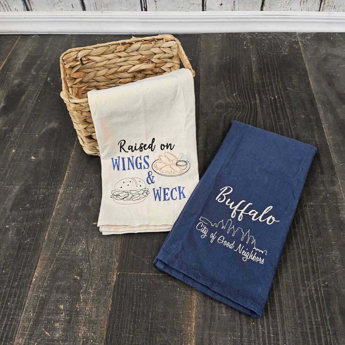 Buffalo NY Gift Baskets with Embroidered Tea Towels | Buffalo Mini Cream Collection | Housewarming Gift (Copy)