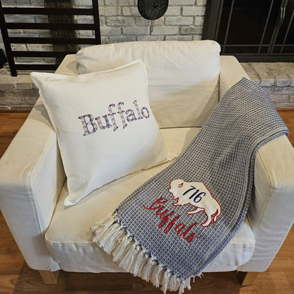 Buffalo NY Gift Basket with Buffalo Check Pillow & Towels | Signature White Collection