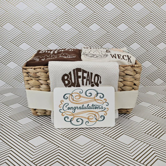 Buffalo NY Gift Basket with Embroidered Towels | Classic Cream Collection