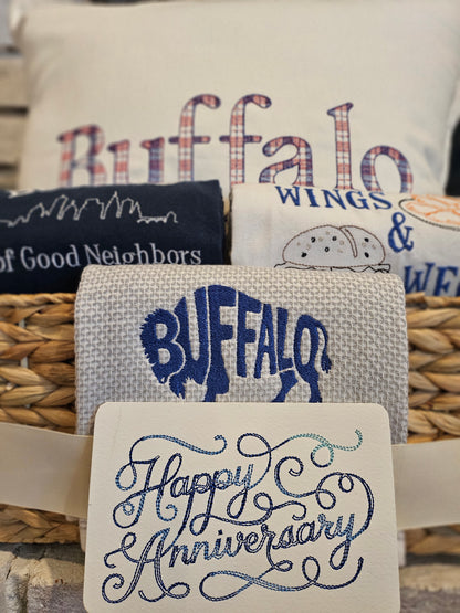 Buffalo NY Gift Basket with Buffalo Check Pillow & Towels | Signature White Collection