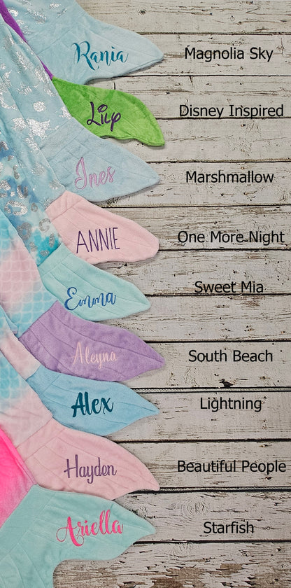 Personalized Blankie Tails (TM) Fleece Mermaid tail Blanket (Medium Size for ages 5-12)