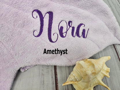 Personalized Mermaid Tail Fleece Blanket with Metallic Thread Embroidery