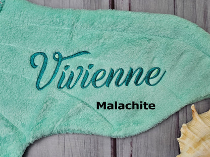 Personalized Mermaid Tail Fleece Blanket with Metallic Thread Embroidery