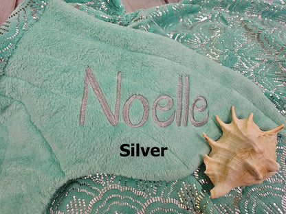 Personalized Mermaid Tail Fleece Blanket with Metallic Thread Embroidery