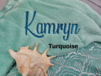 Personalized Mermaid Tail Fleece Blanket with Metallic Thread Embroidery