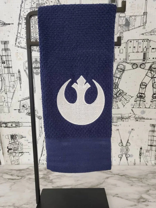 Rebel Alliance embroidery on solid color kitchen towel