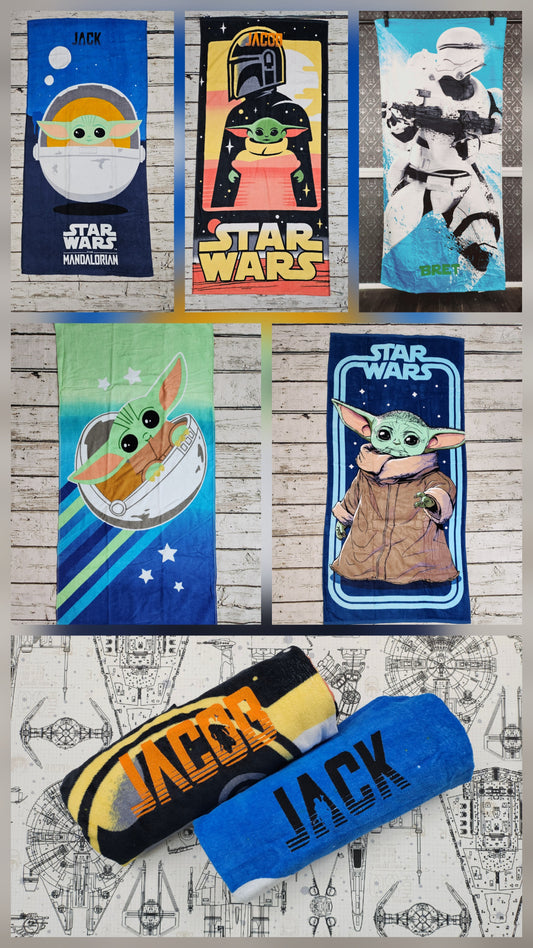 Licensed Star Wars, Mandalorian & Grogu Beach Towels with Personalized Name