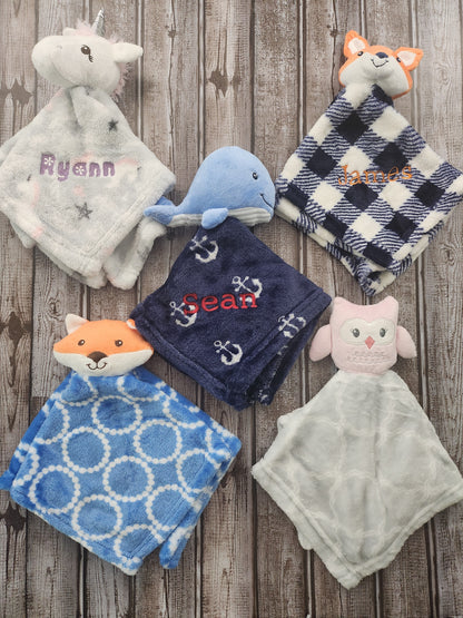 Embroidered Plush Fleece Baby Security Blankets