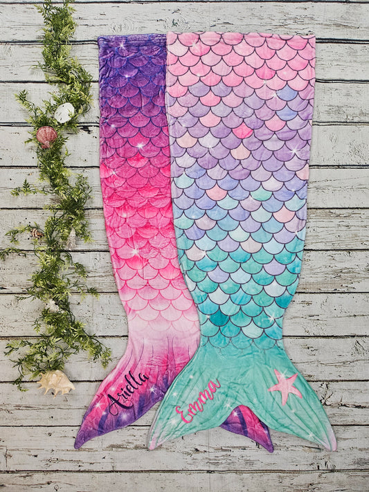 Personalized Fleece Mermaid Tail Blankets