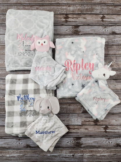 Embroidered Plush Fleece Baby Security Blankets